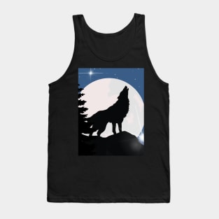 HOWLING WOLF IN THE WOODS UNDER NIGHT SKY AND STARS Tank Top